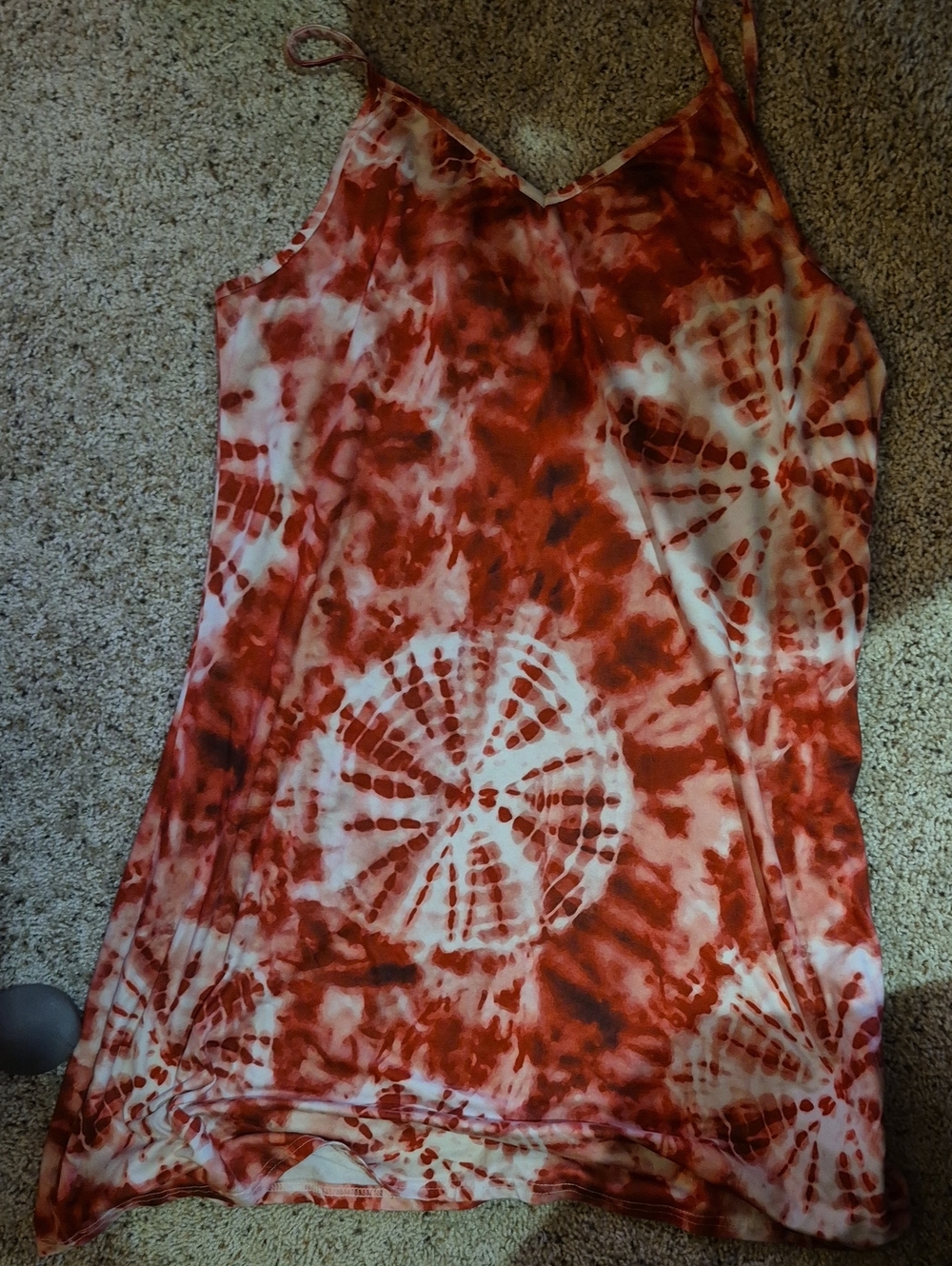 SHEIN Red & White Tie-Dye Spaghetti Strap Swim Coverup Dress
